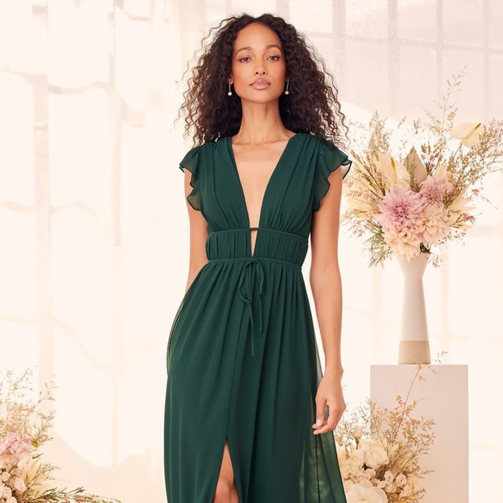 Emerald Green Ruffled Maxi Dress